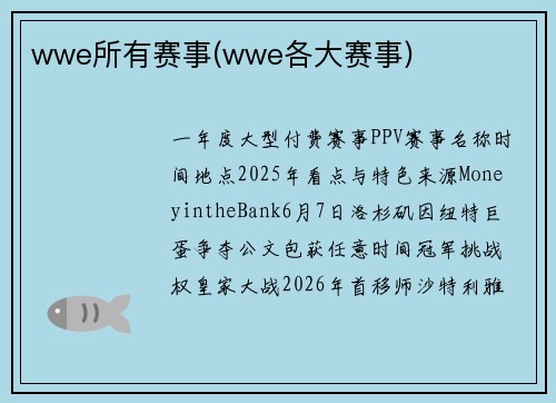 wwe所有赛事(wwe各大赛事)